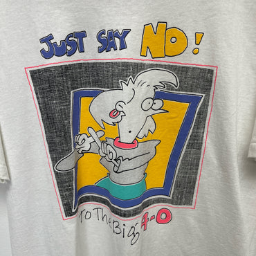 White vintage 90s graphic tee with "Just Say No" design clothing size Large