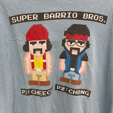 Cheech & Chong Super Barrio Bros Mens XL Blue T-Shirt Mario Stoner Video Games