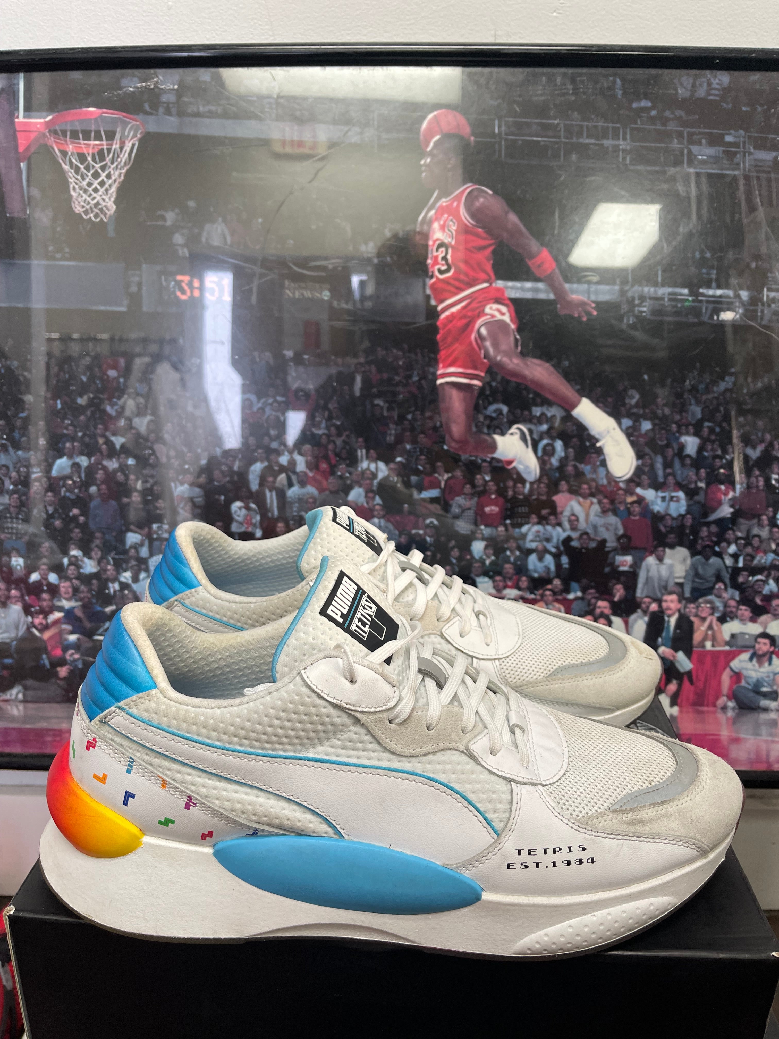 Puma x RS-X Trainer in white, blue, and pink #PumaTrainers ❌ Tetris size 12