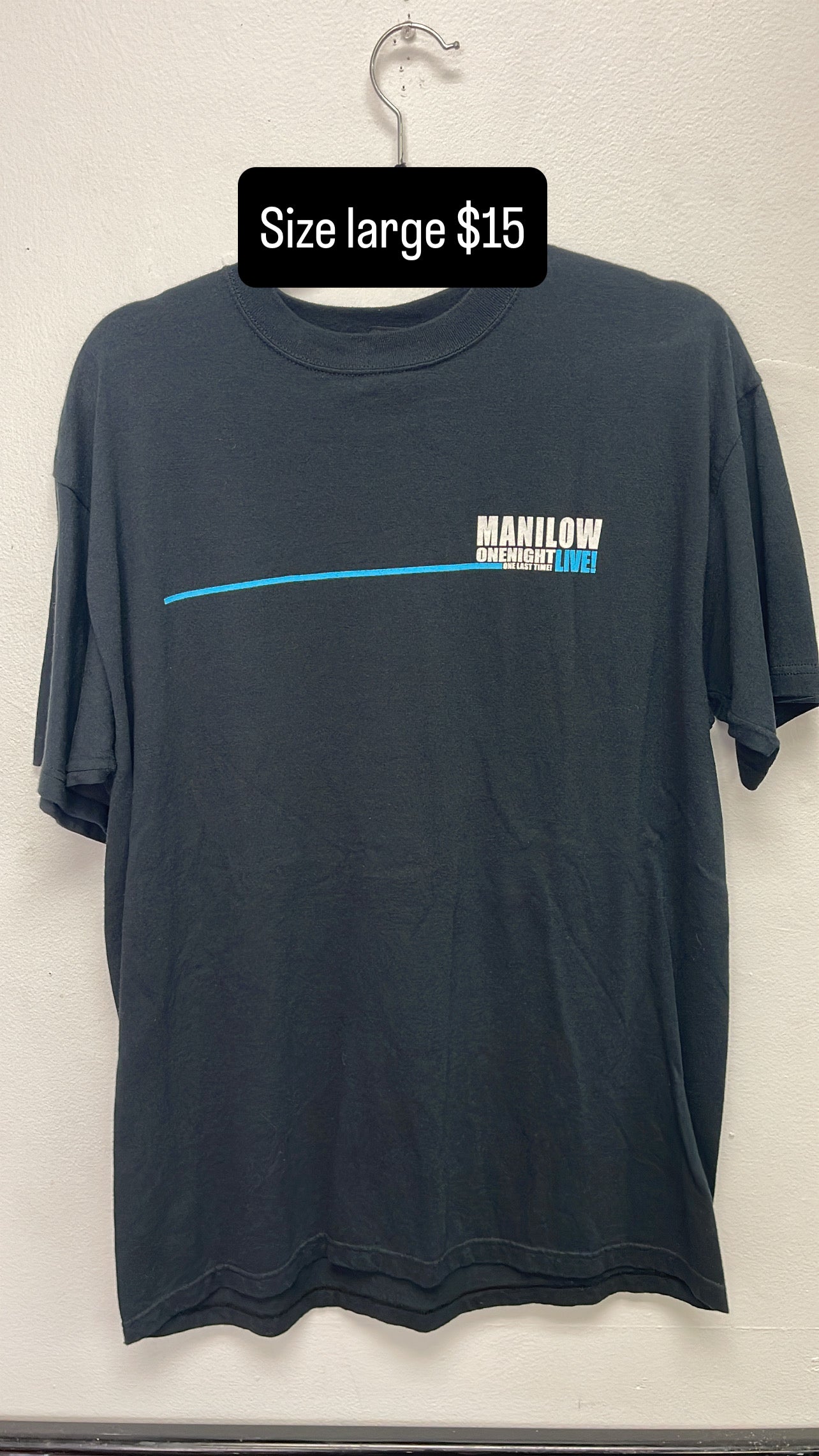 Manilow black t-shirt with blue logo #music size  large
