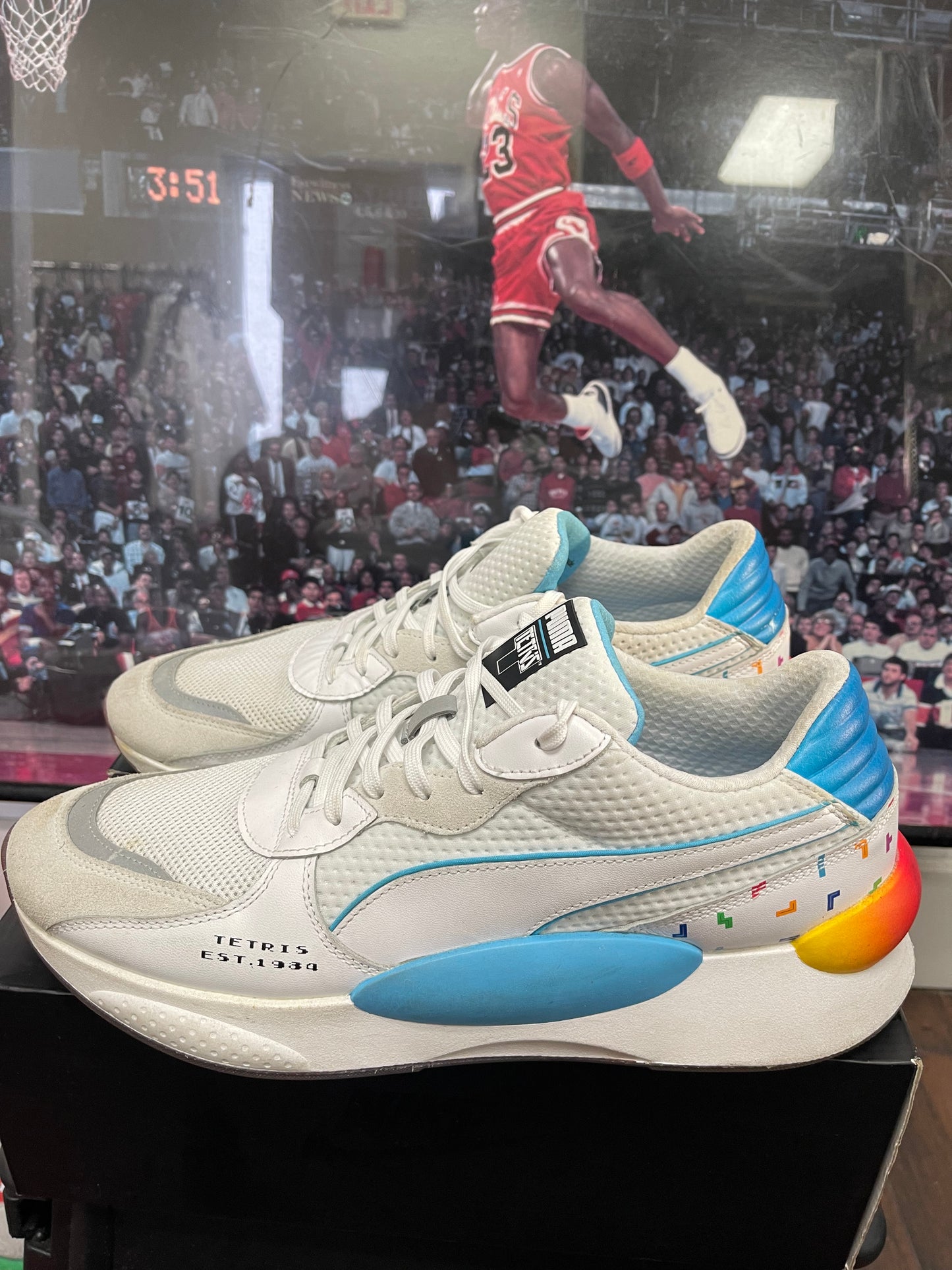 Puma x RS-X Trainer in white, blue, and pink #PumaTrainers ❌ Tetris size 12