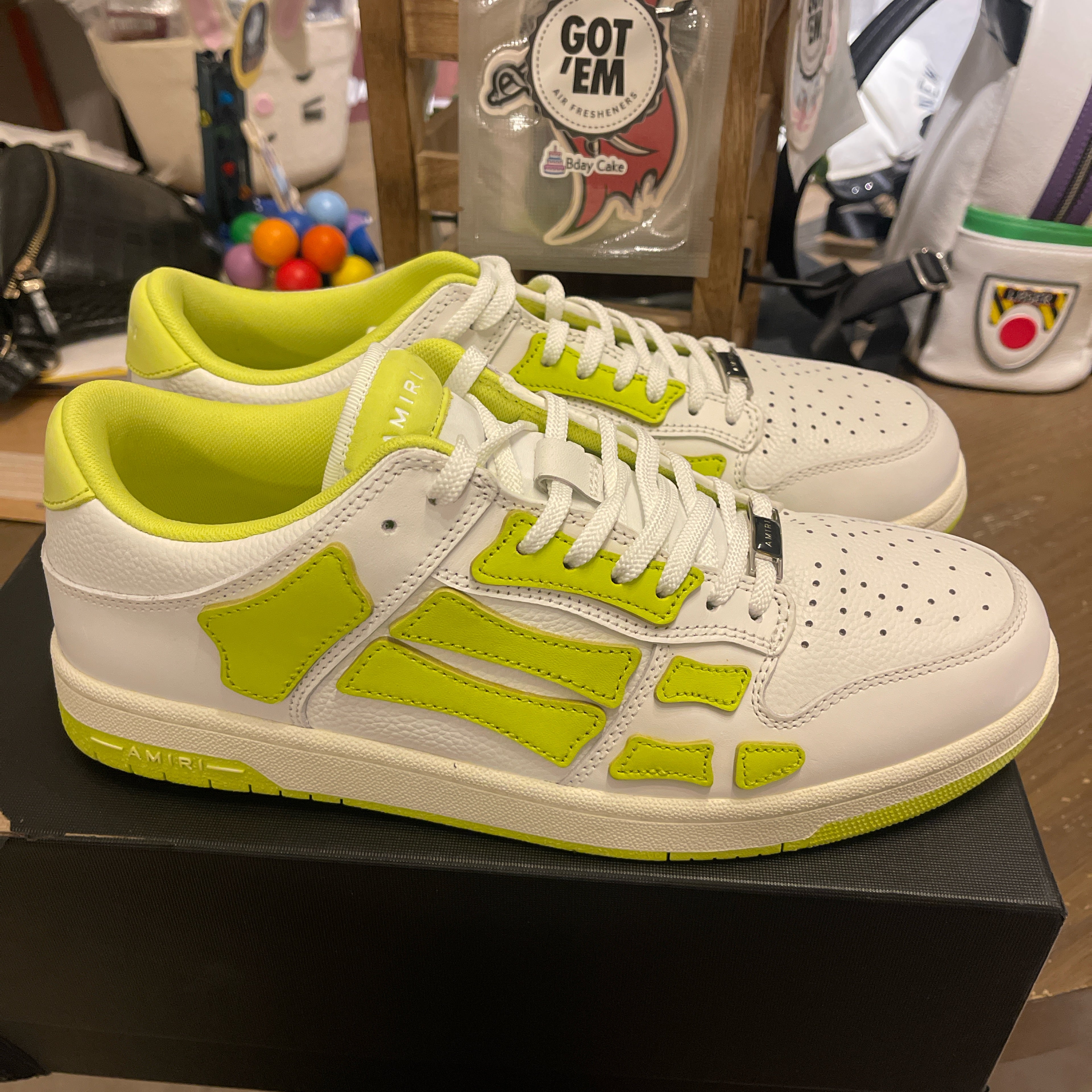 Amiri Skel Top Low ‘ White Lime ‘ size 12