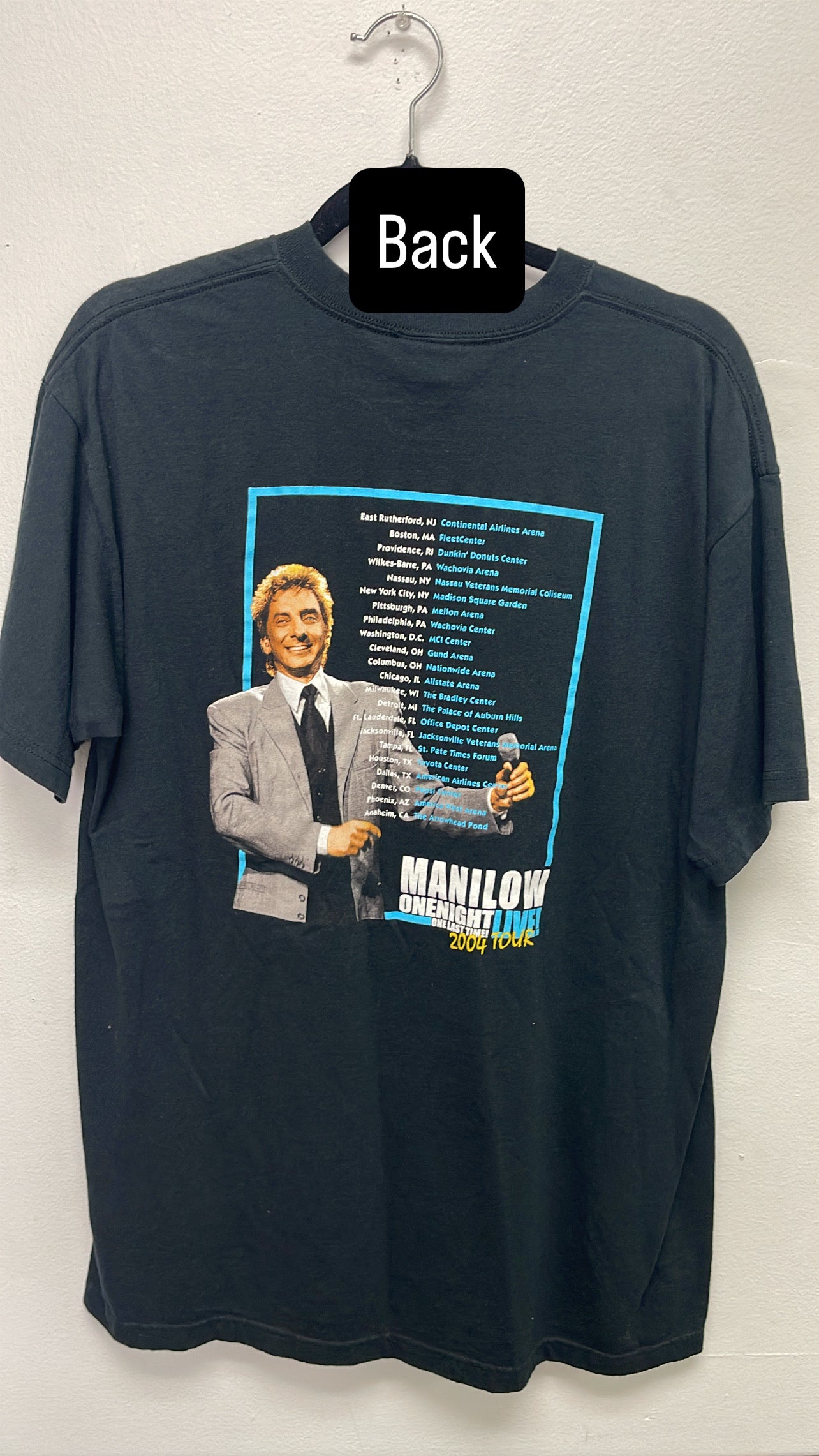 Manilow black t-shirt with blue logo #music size  large