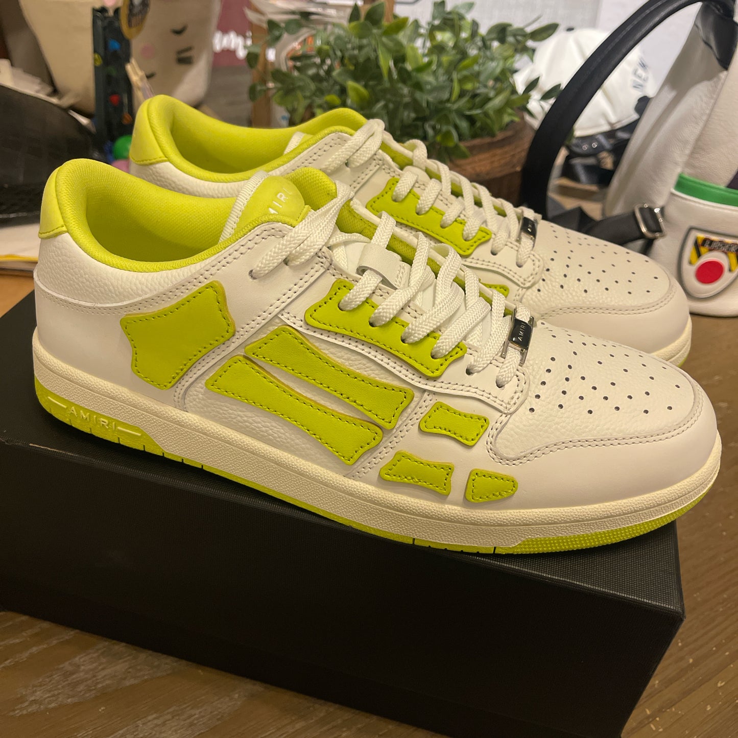 Amiri Skel Top Low ‘ White Lime ‘ size 12